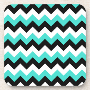 Porta-copo Turquesa Preto e Branco Chevron