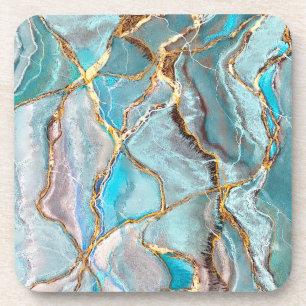 Porta-copo Turquoise Kintsugi Geode, Oceano Dourado Azul