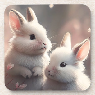 Porta-copo Two cute rabbits with sakura plastic coaster