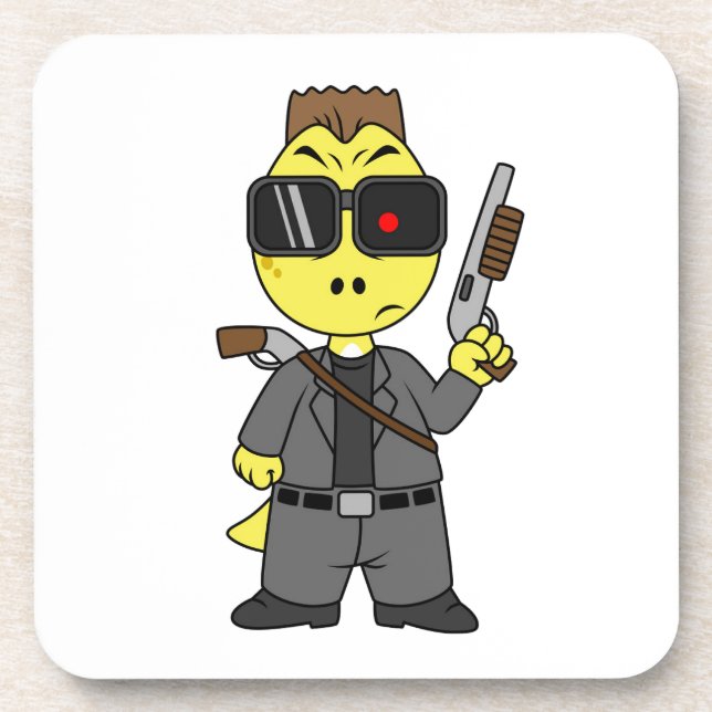 Porta-copo Tyrannosaurus Rex Vestido Como Terminador. (Frente)