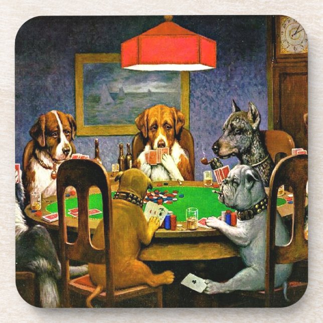 Porta-copo Um Amigo em Apuros, Cães Jogando Pôquer, (Frente)