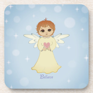Porta-copo Um anjo bonito e caligrafia azul claro
