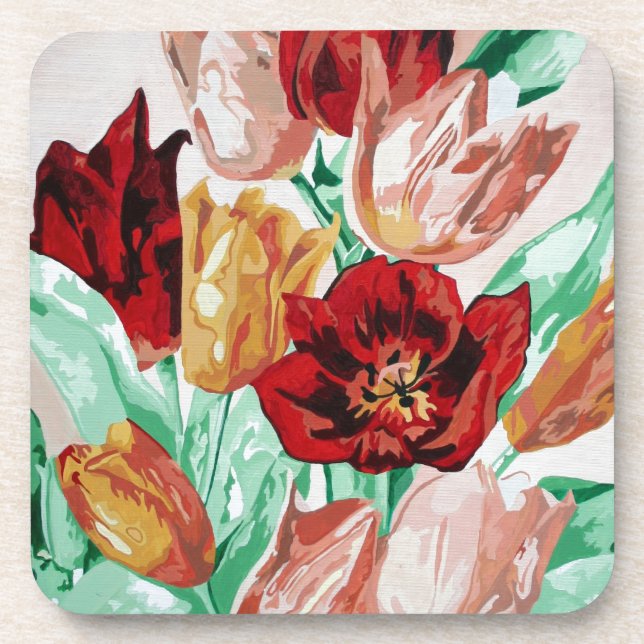 Porta-copo Um Buquê Floral Bastante Negrito de Tulipas (Frente)