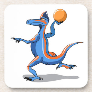 Porta-copo Um Cartoon Iguanodon Jogando Basquete.
