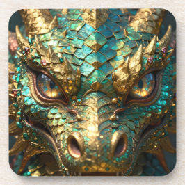 Porta-copo Um Dragão Místico Turquesa e Dourado