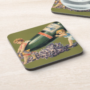 Porta-copo Um Feliz Ano Novo, Anjos Vintage com Champanhe