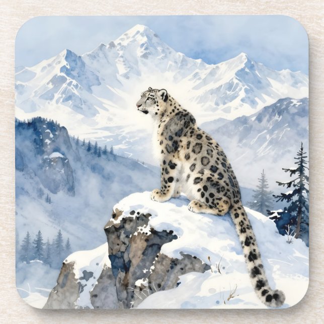 Porta-copo Um Leopardo da Neve no Pico Nevado (Frente)