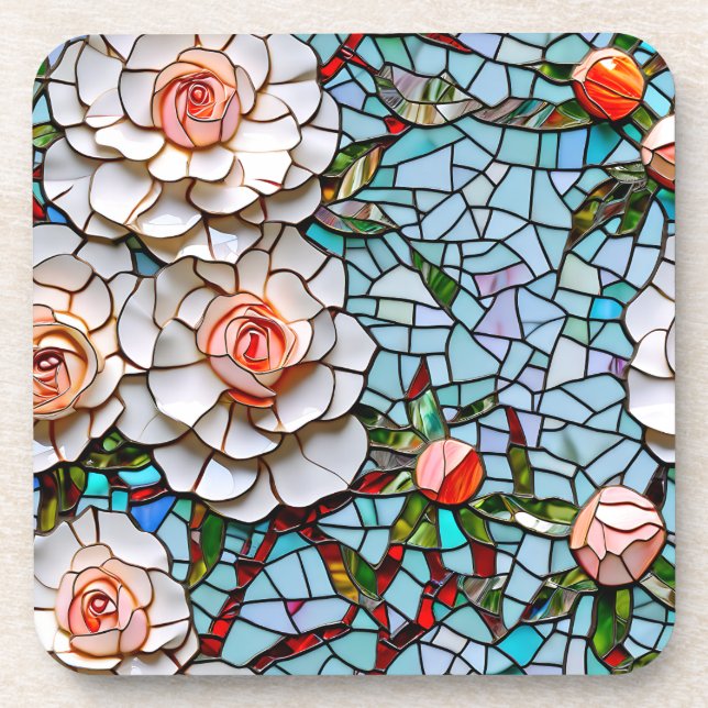 Porta-copo Um Padrão Bonito Faux Mosaico Floral (Frente)