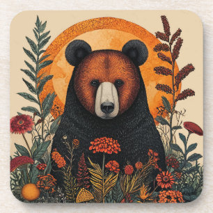 Porta-copo Urso Artístico Entre Flores Botânicas Vibrantes