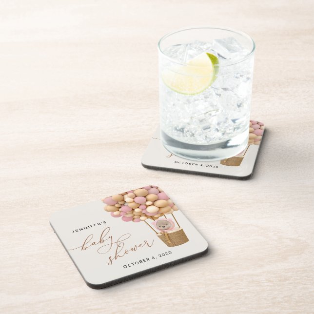 Porta-copo Urso, Balões Rosa, Balão de Ar Quente, Chá de fral (Lado Direito)