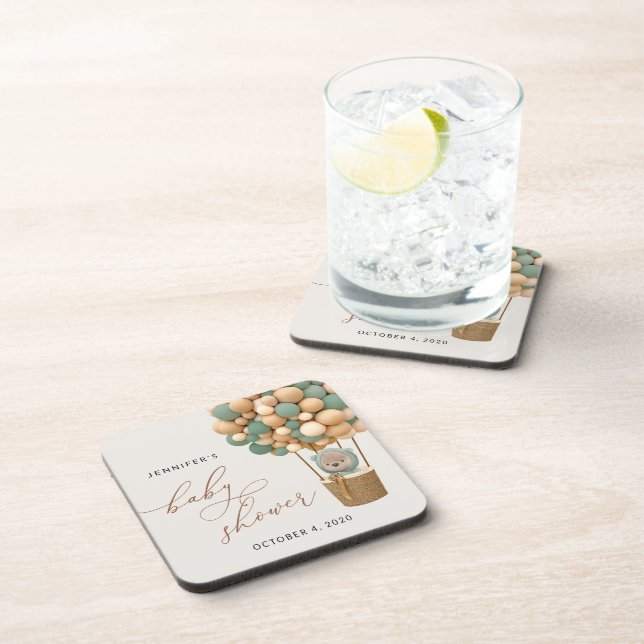 Porta-copo Urso, Balões Verdes, Balão de Ar Quente, Chá de fr (Lado Direito)