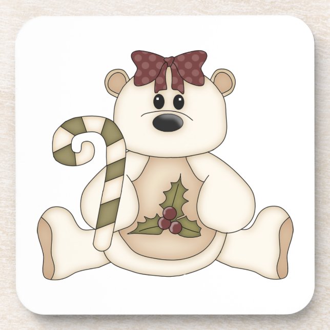 Porta-copo Urso de Natal Branco com Canas Doces (Frente)