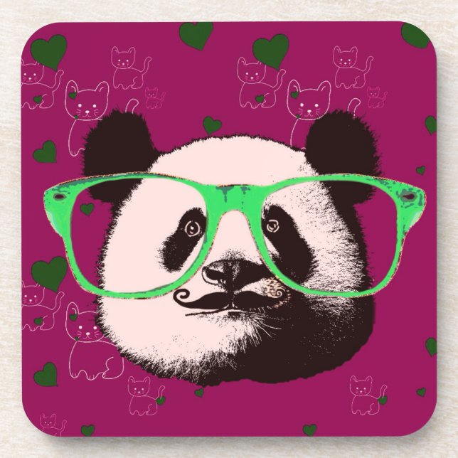Porta-copo Urso de Panda Steampunk em Óculos com bigode (Frente)