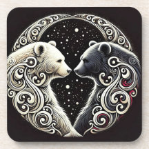 Ursos Brancos e Pretos em um Desenho Yin Yang