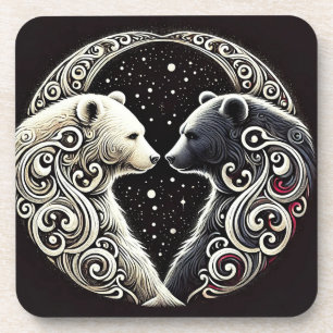 Porta-copo Ursos Brancos e Pretos em um Desenho Yin Yang