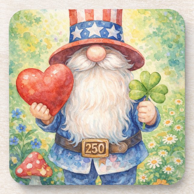 Porta-copo USA 250th Anniversary Patriotic Gnome Heart Shamro (Frente)