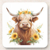 Vaca Highland com Flor Amarelo de Girassol