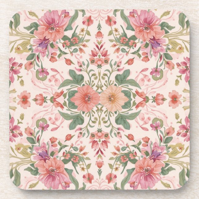 Porta-copo Valentine's Day, Lovely Pink Flowers Pattern (Frente)