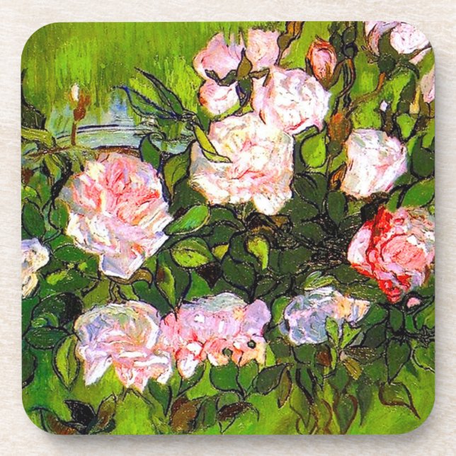 Porta-copo Van Gogh ainda vive com rosas rosa (Frente)