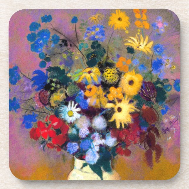Porta-copo Vaso Branco com Flores Odilon Redon (Frente)