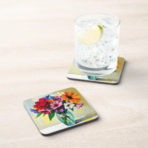 Porta-copo Vaso de Flores Colorido com Impasto