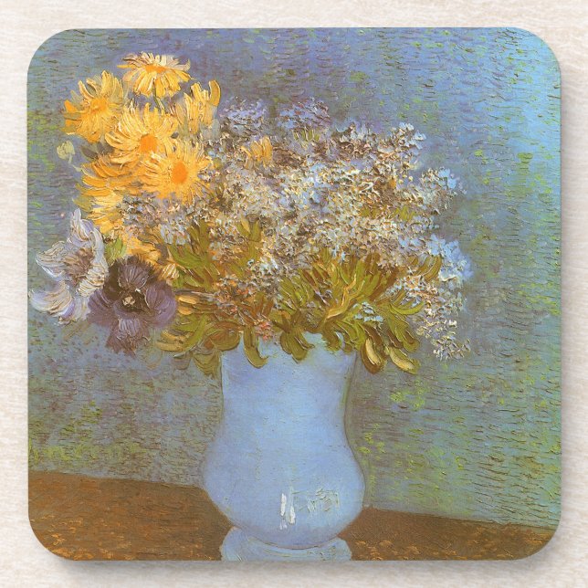 Porta-copo Vaso de Lilases, Margaridas e Anêmonas de Vincent  (Frente)