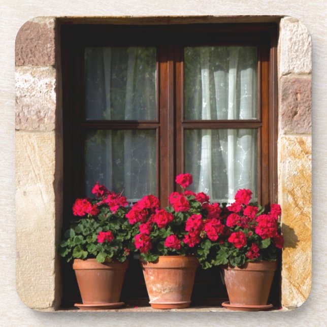 Porta-copo Vasos de flores na janela da aldeia (Frente)