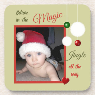 Porta-copo Verde de Natal e vermelho com uma foto e baubles