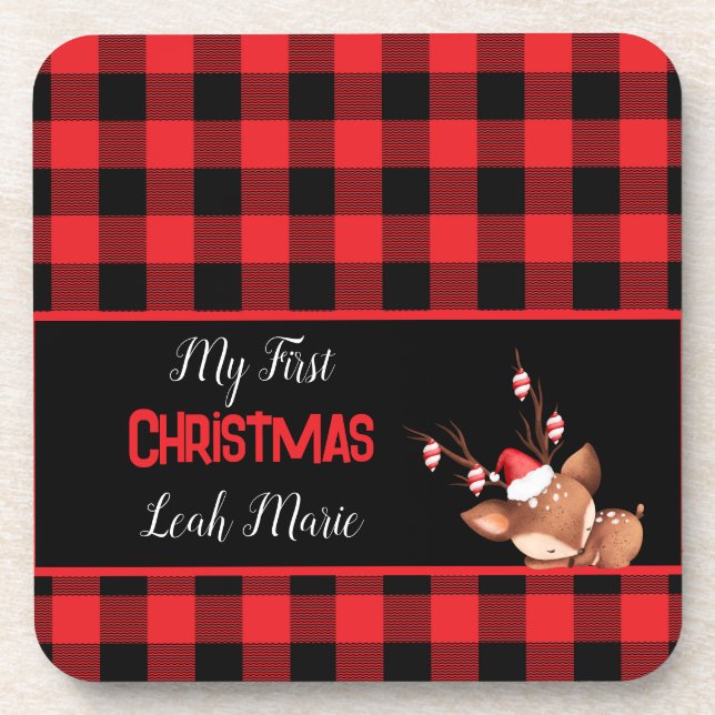 Porta-copo Verificação de Buffalo Preto Vermelho Personalizad (Frente)