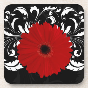 Porta-copo Vermelho brilhante Gerbera Daisy em preto
