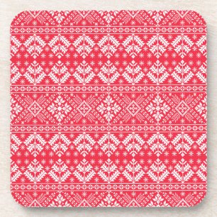 Porta-copo Vermelho e Branco Floco de Neve e Floral Fair Isle
