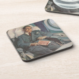 Porta-copo Viagens de negócios vintage, lendo no avião