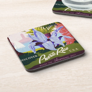 Porta-copo Viagens vintage Art, Descubra Porto Rico!