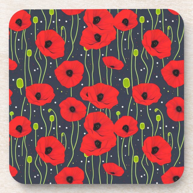 Porta-copo Vibrant Modern Red Poppies Pattern Art (Frente)