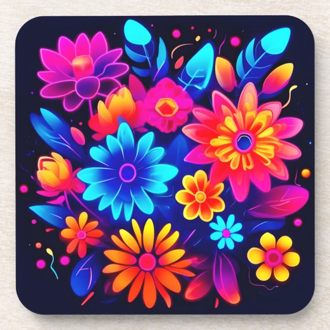Porta-copo Vibrant Neon Floral Art (Frente)