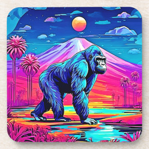 Porta-copo Vibrant Neon Gorilla em uma cena da selva surreal