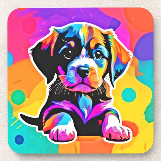 Porta-copo Vibrant Puppy Trabalho de arte (Frente)