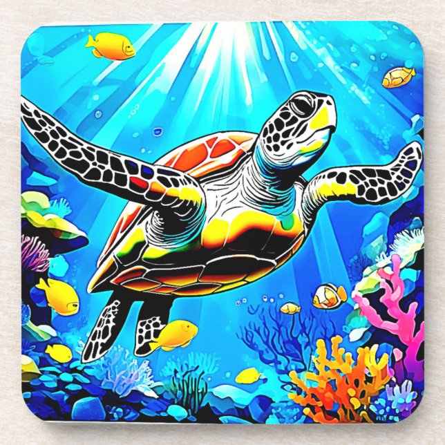 Porta-copo Vibrant Sea Turtle Dreamscape (Frente)