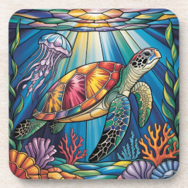 Porta-copo Vibrant Stained Glass Sea Turtle Ocean Design