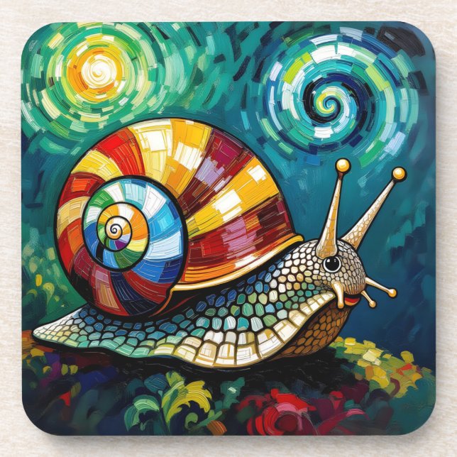 Porta-copo Vibrantly Colorful Impasto Whimsical Snail (Frente)