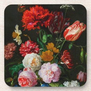 Porta-copo Vida Estática com Flores num Vaso de Vidro