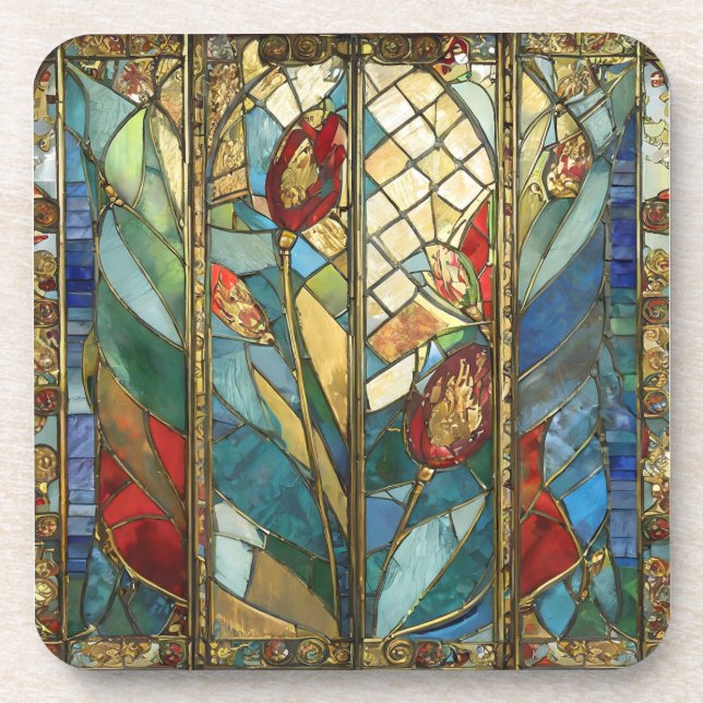 Porta-copo Vidro Vermelho Chefe Poppies no nascer do Sol (Frente)