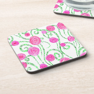 Porta-copo Vinhas Verdes e Flores Rosa