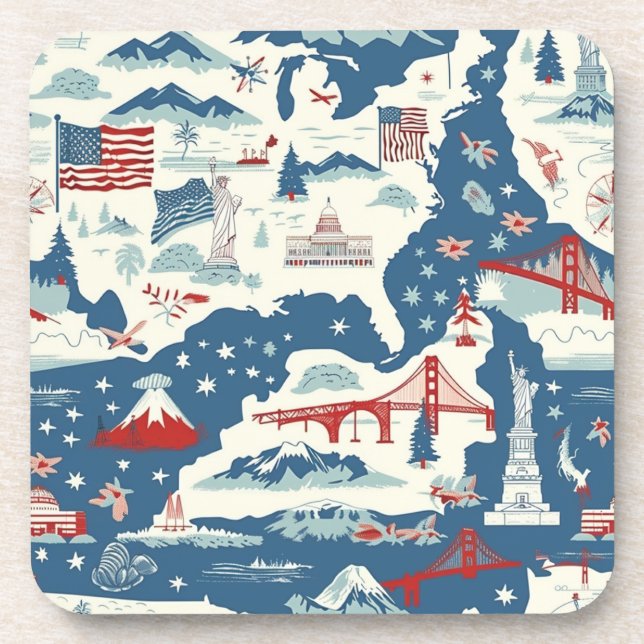 Porta-copo Vintage American Landmark Pattern (2) (Frente)