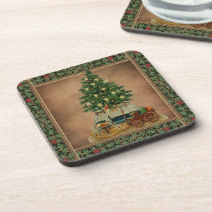 Porta-copo Vintage Antique Merry Christmas Tree dá verde