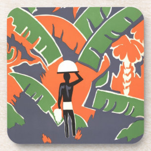 Porta-copo Vintage Art Deco Viagem, Nativo na Selva Africana