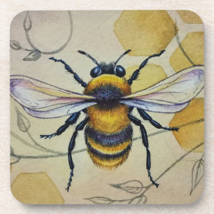 Porta-copo Vintage Bee No. 1 e Honeycomb Watercolor Art
