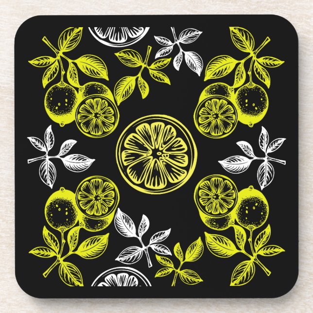 Porta-copo Vintage Botanical Lemon Impressão (Frente)