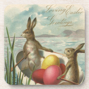 Porta-copo "Vintage Bunnies in Boat", "Loving Páscoa Saudaçõe