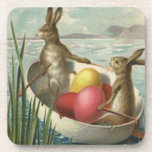Porta-copo "Vintage Bunnies in Boat", "Loving Páscoa Saudaçõe